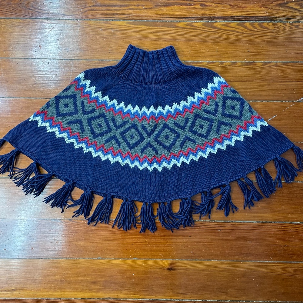 Vintage Wool Blend Argyle Poncho Wool Blend Boho Western Fringe - One Size - Picture 7 of 9